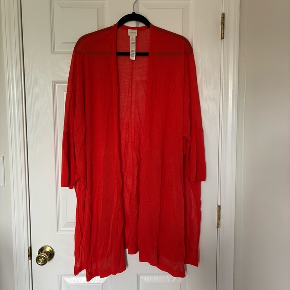 Chico's Sparkly Orange Peach Lightweight Long Cardigan Size 2 - Picture 1 of 7
